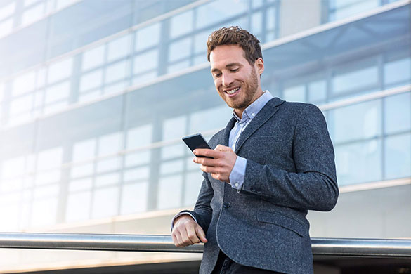 Job seeker viewing job opportunities on a smart phone.