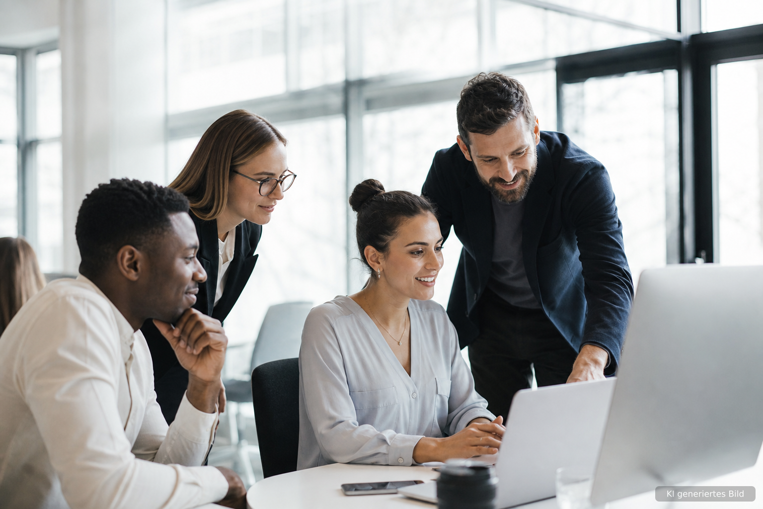 Leute um einen LapTop Onboarding S+R